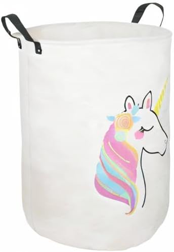 19.7 Inch Round Laundry Clothes Hamper Laundry Basket with Handles,Storage Organizer Bins Laundry Gift Basket for Room, Bedroom Decor (Single Unicorn)