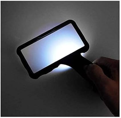 Hand-held Rectangular Magnifying Glass, LED Light Magnifier, 10X Reading Magnifying Glass for Seniors, Low Vision, Macular Degeneration