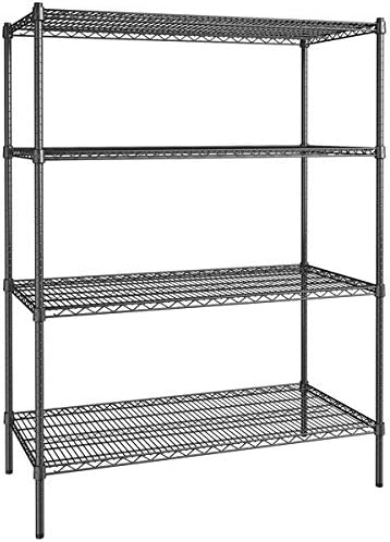 24" x 48" NSF Black Epoxy 4-Shelf Kit with 64" Posts, Heavy Duty Storage Shelving, Wire Shelving Kit, NSF Commercial Storage Rack Unit