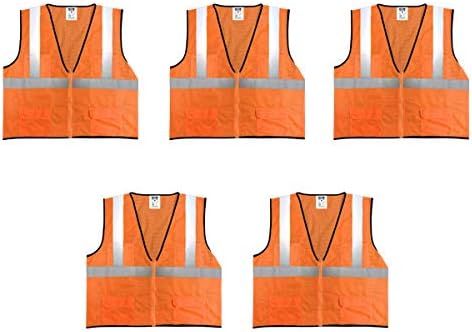 Economy High Visibility All Mesh Vest, Orange, Medium, 5 PacK