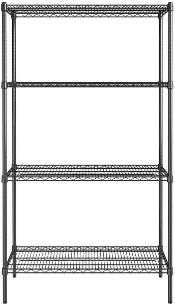 18" x 48" NSF Black Epoxy 4-Shelf Kit with 74" Posts, Heavy Duty Storage Shelving, Wire Shelving Kit, NSF Commercial Storage Rack Unit