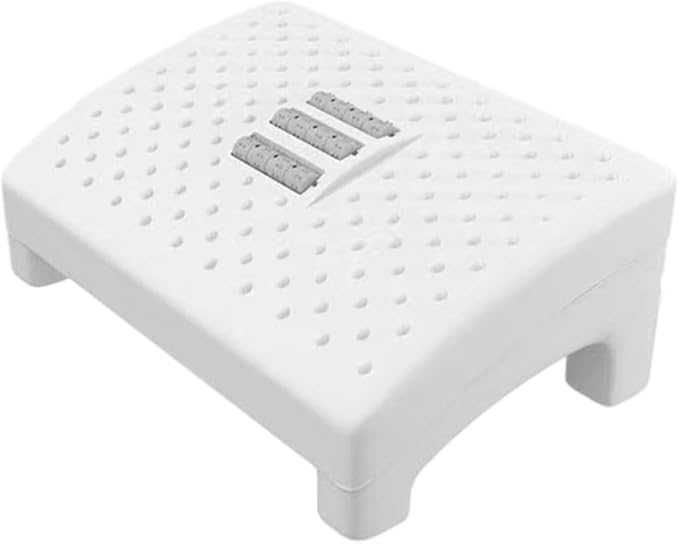 Household Footstool with Massage Rollers Ergonomic Foot Rest Stool for Office and Entryway Stress-Relief Foot Support Step in White