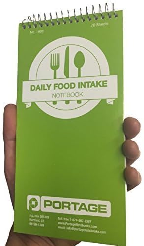 Portage Food Diet Journal - Notebook for Daily Food Intake with Template to Track Calories, a Diet Diary, Meal Tracker – 4 x 8 Inches, 70 Sheets, 140 Pages, (Pack of 3)
