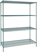 30" x 72" NSF Green Epoxy 4-Shelf Kit with 96" Posts, Heavy Duty Storage Shelving, Wire Shelving Kit, NSF Commercial Storage Rack Unit