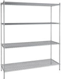 24" x 72" NSF Stainless Steel 4-Shelf Kit with 86" Posts, Heavy Duty Storage Shelving, Wire Shelving Kit, NSF Commercial Storage Rack Unit