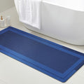 Ultra Thin Bath Mat, Upgrade Backing Non Slip Thin Bath Mats Fit Under Door, Quick Dry Ultra Absorbent Bathroom Rugs, Machine Washable Bath Rugs for Bathroom, Bathtub, Dark Blue/Bordered/60"x20"