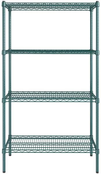 18" x 42" NSF Green Epoxy 4-Shelf Kit with 64" Posts, Heavy Duty Storage Shelving, Wire Shelving Kit, NSF Commercial Storage Rack Unit