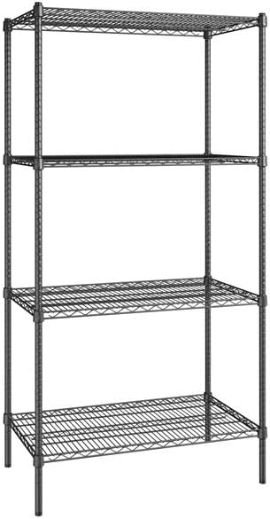 21" x 36" NSF Black Epoxy 4-Shelf Kit with 74" Posts, Heavy Duty Storage Shelving, Wire Shelving Kit, NSF Commercial Storage Rack Unit