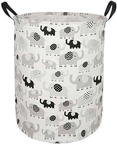 19.7" Round Canvas Large Clothes Basket Laundry Hamper with Handles,Waterproof Cotton Storage Organizer Perfect for Kids Boys Girls Toys Room, Bedroom, Nursery,Home,Gift Basket(elephant)