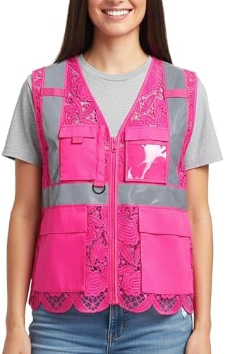 Lace-Mesh Safety Vest for Women & Men - Breathable, High Visibility Vest with Zipper & ANSI Class 2 Reflective Strips