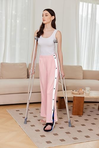 Deyeek Women's Tear Away Pants Side Split Snap Open Bottom Sweatpants Leg Breakaway Post Surgery Pants with Pockets