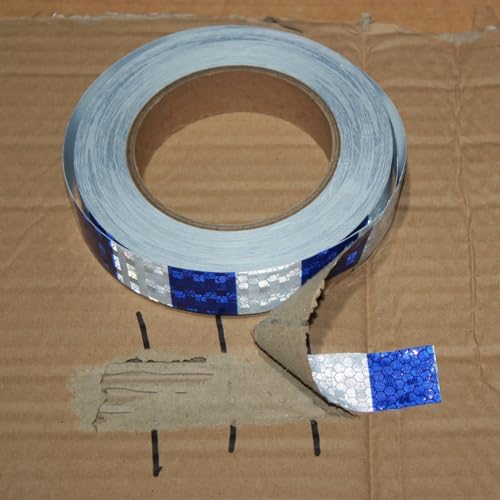 Blue and White Reflective Tape Outdoor Waterproof 1 inch X 166 feet, High Visibility Hazard Conspicuity Safety Marking Tape