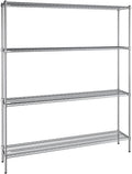 14" x 72" NSF Chrome 4-Shelf Kit with 86" Posts, Heavy Duty Storage Shelving, Wire Shelving Kit, NSF Commercial Storage Rack Unit