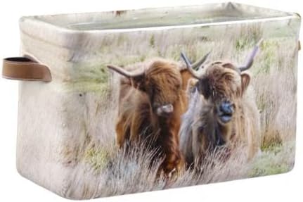 Highland Cows Storage Basket Cube Storage Bins Organizer Bag Collapsible Closet Shelf Baskets with handle for Cloth Book 14.2×10.2×8.3 IN