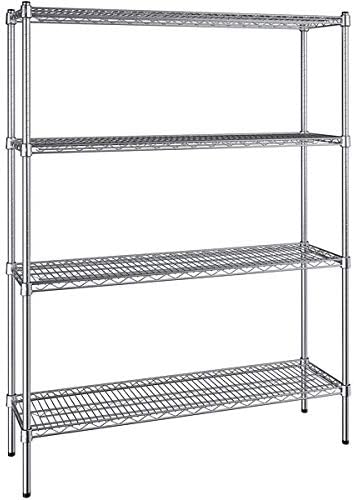14" x 48" NSF Chrome 4-Shelf Kit with 64" Posts, Heavy Duty Storage Shelving, Wire Shelving Kit, NSF Commercial Storage Rack Unit
