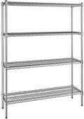 14" x 48" NSF Chrome 4-Shelf Kit with 64" Posts, Heavy Duty Storage Shelving, Wire Shelving Kit, NSF Commercial Storage Rack Unit