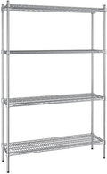 14" x 48" NSF Stainless Steel 4-Shelf Kit with 74" Posts, Heavy Duty Storage Shelving, Wire Shelving Kit, NSF Commercial Storage Rack Unit