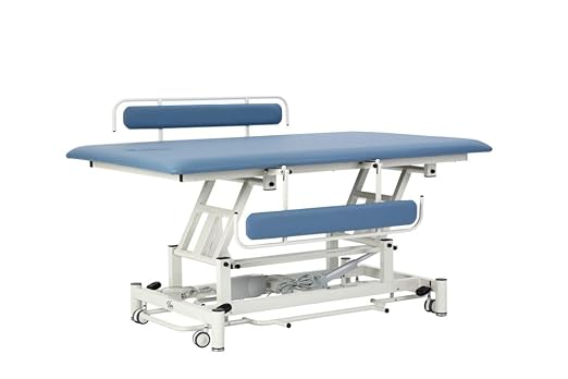 Hi-Lo Rehab Power Mat Therapy Table W/Removable Face Cutouts, Foot Release Caster System, Specialty Antimicrboial Upholstery (Blue)
