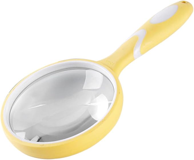 Wakauto Handheld Reading Magnifying Glass with Colorful Rubber Frame, Handle Design Magnifier for Reading and Observation, Portable Visual Aid for Low Vision and Seniors, Yellow