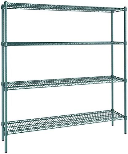 14" x 60" NSF Green Epoxy 4-Shelf Kit with 64" Posts, Heavy Duty Storage Shelving, Wire Shelving Kit, NSF Commercial Storage Rack Unit