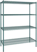 21" x 48" NSF Green Epoxy 4-Shelf Kit with 64" Posts, Heavy Duty Storage Shelving, Wire Shelving Kit, NSF Commercial Storage Rack Unit