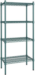 14" x 24" NSF Green Epoxy 4-Shelf Kit with 54" Posts, Heavy Duty Storage Shelving, Wire Shelving Kit, NSF Commercial Storage Rack Unit
