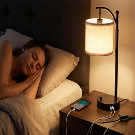 Arc Table Lamp Set of 2, Bedside Lamps with A+C Charging Ports, Stepless Dimmable Modern Standing Lamp with Adjustable Brightness, Desk Light for Living Room, Bedroom, Office Reading, Black