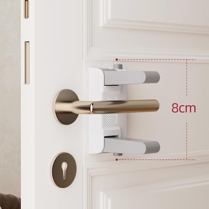 YEYA Upgrade Child Safety Door Handle Lock, White Universal Fit Lever Locks with Stong 3M Adhesive Backing, 1-Pack Toddler Proof Safety Locks for Indoor Doors, Dual-Button Security & Easy Installation