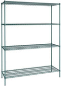 24" x 72" NSF Green Epoxy 4-Shelf Kit with 96" Posts, Heavy Duty Storage Shelving, Wire Shelving Kit, NSF Commercial Storage Rack Unit
