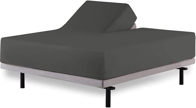 HOME-FURNISH Half Split Queen Fitted Sheet for Adjustable beds, 1 PC Top Only Down 32 inches from The Top, 600 Thread Count 100percent Cotton Queen, Dark Grey Solid