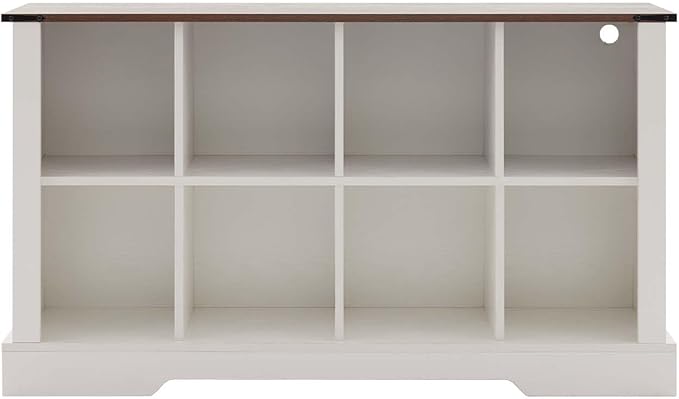 8 Cube Bookcase, Wooden Cube Storage Organizer Shelf, White Horizontal Book Shelf with LED Lights, Freestanding Display Cabinet for Living Room, Hallway TV Stand for Entryway