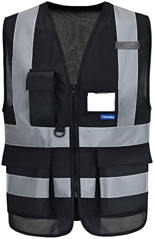 A-SAFETY High Visibility safety vest black pockets