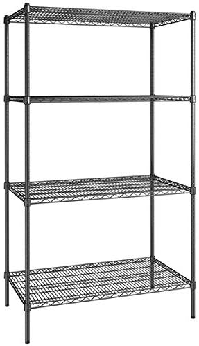 24" x 42" NSF Black Epoxy 4-Shelf Kit with 74" Posts, Heavy Duty Storage Shelving, Wire Shelving Kit, NSF Commercial Storage Rack Unit