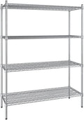18" x 48" NSF Stainless Steel 4-Shelf Kit with 64" Posts, Heavy Duty Storage Shelving, Wire Shelving Kit, NSF Commercial Storage Rack Unit