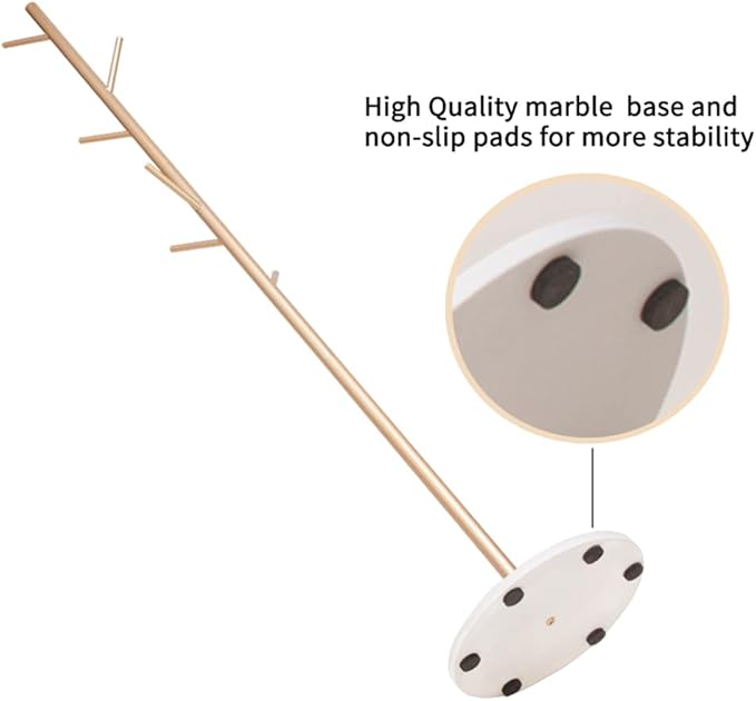 Metal Coat Rack Freestanding Stand Tree with Stable Marble Base Modern Minimalist Hat Jacket Hanger Stand for Bedroom Office Entryway