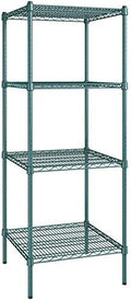 24" x 24" NSF Green Epoxy 4-Shelf Kit with 64" Posts, Heavy Duty Storage Shelving, Wire Shelving Kit, NSF Commercial Storage Rack Unit