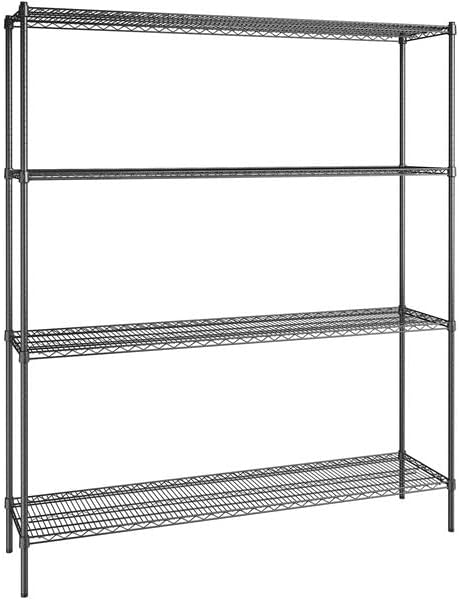 18" x 72" NSF Black Epoxy 4-Shelf Kit with 86" Posts, Heavy Duty Storage Shelving, Wire Shelving Kit, NSF Commercial Storage Rack Unit