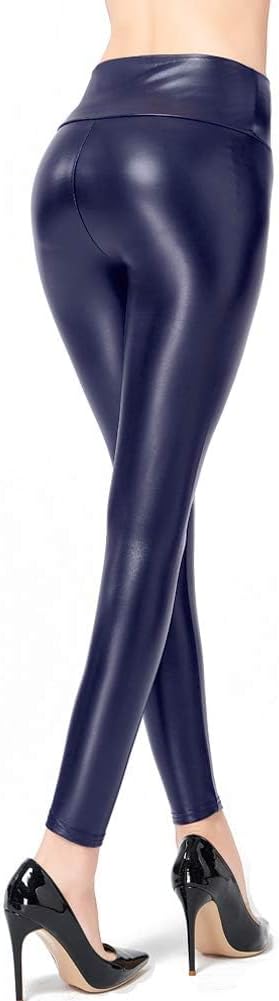 Ginasy Faux Leather Leggings for Women Tummy Control Stretch High Waist Pleather Pants with Thin Fleece Lined