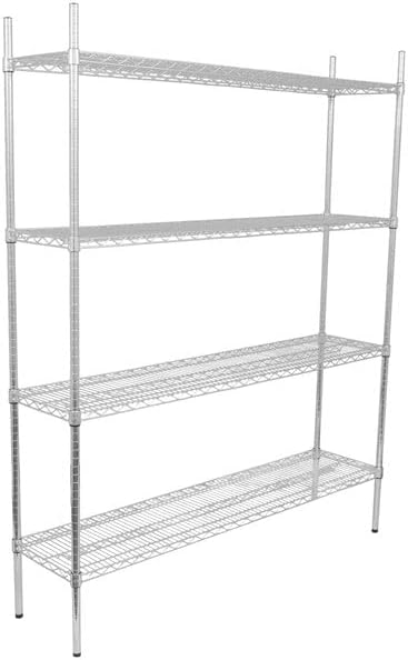 14" x 72" NSF Chrome 4-Shelf Kit with 74" Posts, Heavy Duty Storage Shelving, Wire Shelving Kit, NSF Commercial Storage Rack Unit