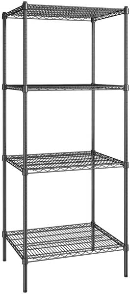 24" x 36" NSF Black Epoxy 4-Shelf Kit with 74" Posts, Heavy Duty Storage Shelving, Wire Shelving Kit, NSF Commercial Storage Rack Unit