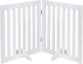 unipaws 24”H Free Standing Pet Gate for Dog Cat, Wooden Dog Gates for Doorway, Stairs, Step Over Foldable Pet Fence for The House, Expandable Doggy Barrier, Indoor Use, White