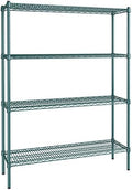 14" x 48" NSF Green Epoxy 4-Shelf Kit with 64" Posts, Heavy Duty Storage Shelving, Wire Shelving Kit, NSF Commercial Storage Rack Unit