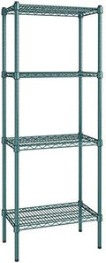 14" x 24" NSF Green Epoxy 4-Shelf Kit with 64" Posts, Heavy Duty Storage Shelving, Wire Shelving Kit, NSF Commercial Storage Rack Unit