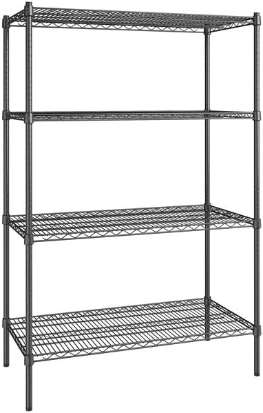 21" x 42" NSF Black Epoxy 4-Shelf Kit with 64" Posts, Heavy Duty Storage Shelving, Wire Shelving Kit, NSF Commercial Storage Rack Unit