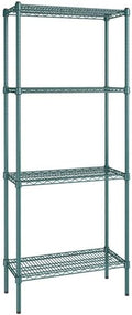 14" x 30" NSF Green Epoxy 4-Shelf Kit with 74" Posts, Heavy Duty Storage Shelving, Wire Shelving Kit, NSF Commercial Storage Rack Unit