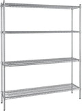 14" x 60" NSF Stainless Steel 4-Shelf Kit with 74" Posts, Heavy Duty Storage Shelving, Wire Shelving Kit, NSF Commercial Storage Rack Unit