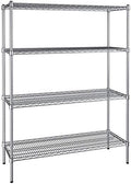 18" x 48" NSF Chrome 4-Shelf Kit with 64" Posts, Heavy Duty Storage Shelving, Wire Shelving Kit, NSF Commercial Storage Rack Unit