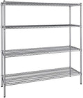 18" x 60" NSF Chrome 4-Shelf Kit with 64" Posts, Heavy Duty Storage Shelving, Wire Shelving Kit, NSF Commercial Storage Rack Unit