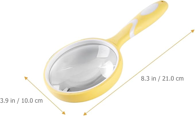 Wakauto Handheld Reading Magnifying Glass with Colorful Rubber Frame, Handle Design Magnifier for Reading and Observation, Portable Visual Aid for Low Vision and Seniors, Yellow