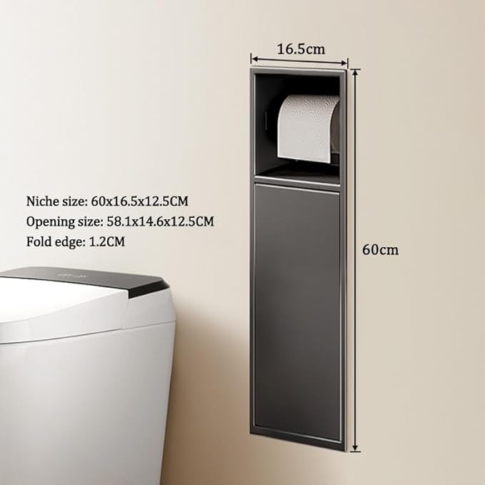 Recessed Stainless Steel Shower Shelf with Trash Can - Double-Tier Waterproof Bathroom Organizer (White, 63x20x13.5cm) for Smart Storage & Space Saving Solutions